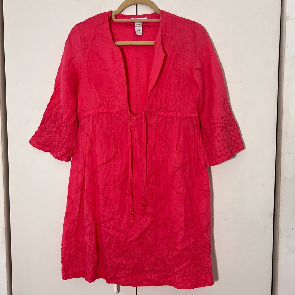 Diane von Furstenberg Linen Dress Size XS Pink Eyelet Cover Up Beach Coastal